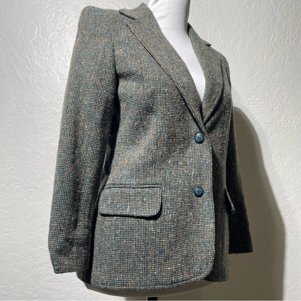 Vtg green Wool Blend Preppy Acadamia Twee Tweed Blazer Woman's small - Picture 2 of 10